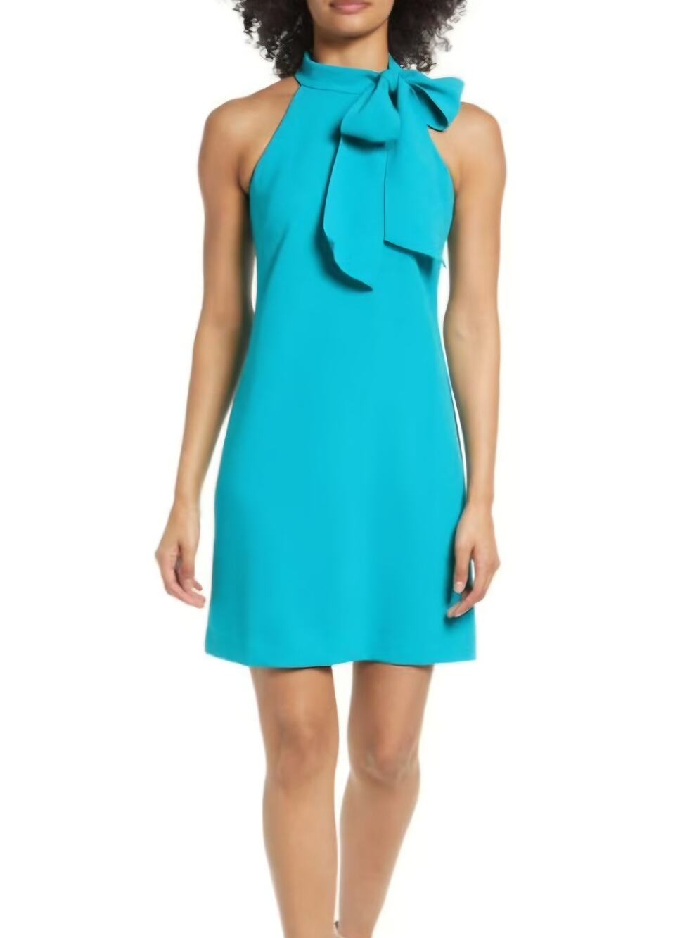 Vince Luxury Knit Short Sleeve Scoop Neck String Tie Waist Midi Dress Turquoise